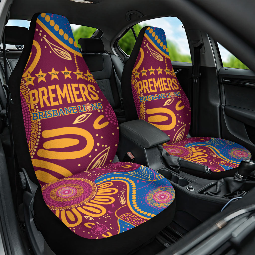 Brisbane Lions Championship Legacy Car Seat Cover Six Premiership Years Aboriginal Dot Art