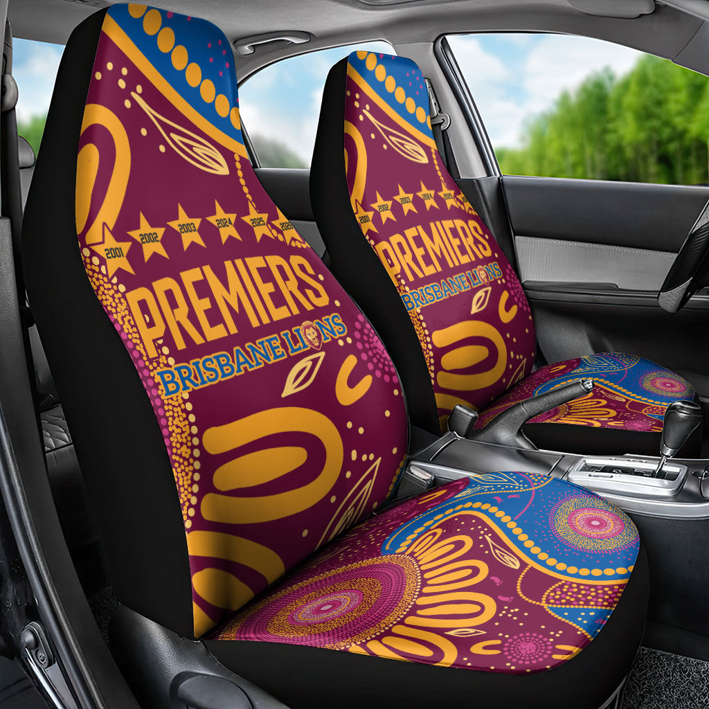 Brisbane Lions Championship Legacy Car Seat Cover Six Premiership Years Aboriginal Dot Art