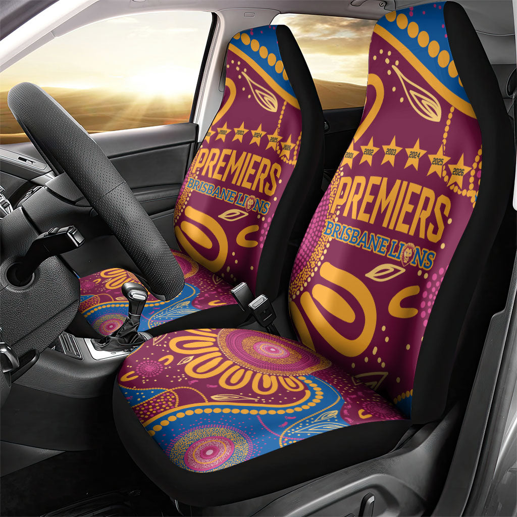 Brisbane Lions Championship Legacy Car Seat Cover Six Premiership Years Aboriginal Dot Art