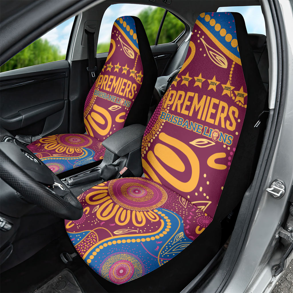 Brisbane Lions Championship Legacy Car Seat Cover Six Premiership Years Aboriginal Dot Art