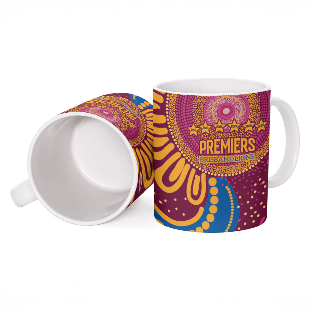 Brisbane Lions Championship Legacy Ceramic Mug Six Premiership Years Aboriginal Dot Art
