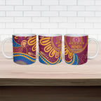 Brisbane Lions Championship Legacy Ceramic Mug Six Premiership Years Aboriginal Dot Art