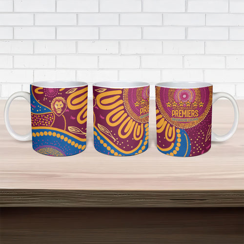 Brisbane Lions Championship Legacy Ceramic Mug Six Premiership Years Aboriginal Dot Art