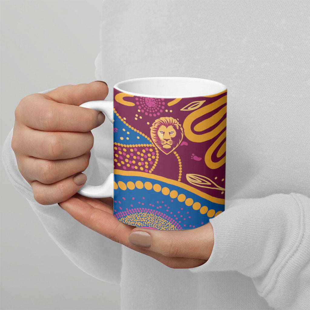 Brisbane Lions Championship Legacy Ceramic Mug Six Premiership Years Aboriginal Dot Art