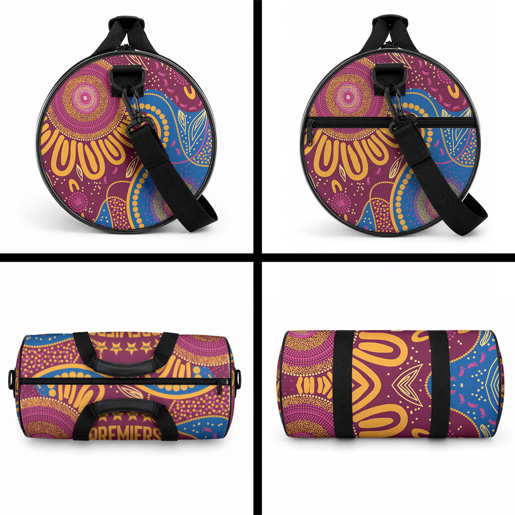 Brisbane Lions Championship Legacy Duffle Bag Six Premiership Years Aboriginal Dot Art