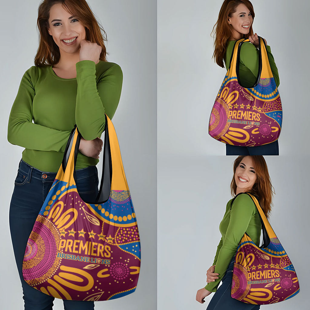 Brisbane Lions Championship Legacy Grocery Bag Six Premiership Years Aboriginal Dot Art