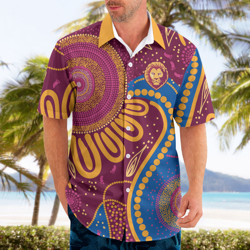 Brisbane Lions Championship Legacy Hawaiian Shirt Six Premiership Years Aboriginal Dot Art