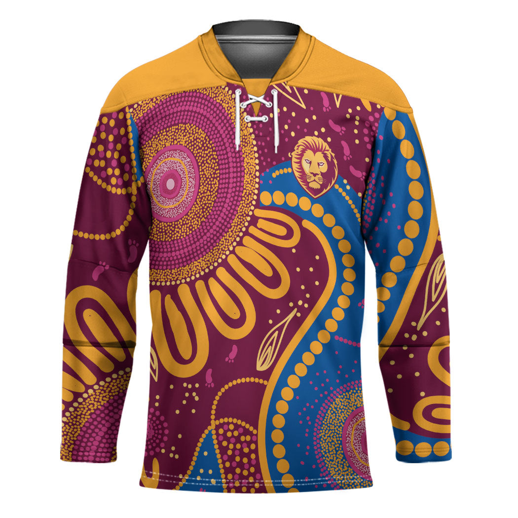 Brisbane Lions Championship Legacy Hockey Jersey Six Premiership Years Aboriginal Dot Art