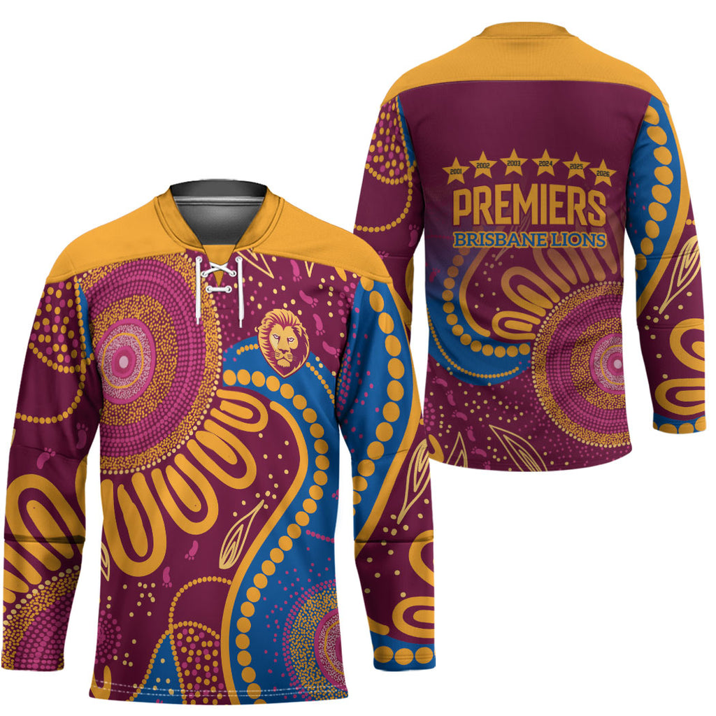Brisbane Lions Championship Legacy Hockey Jersey Six Premiership Years Aboriginal Dot Art