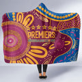 Brisbane Lions Championship Legacy Hooded Blanket Six Premiership Years Aboriginal Dot Art