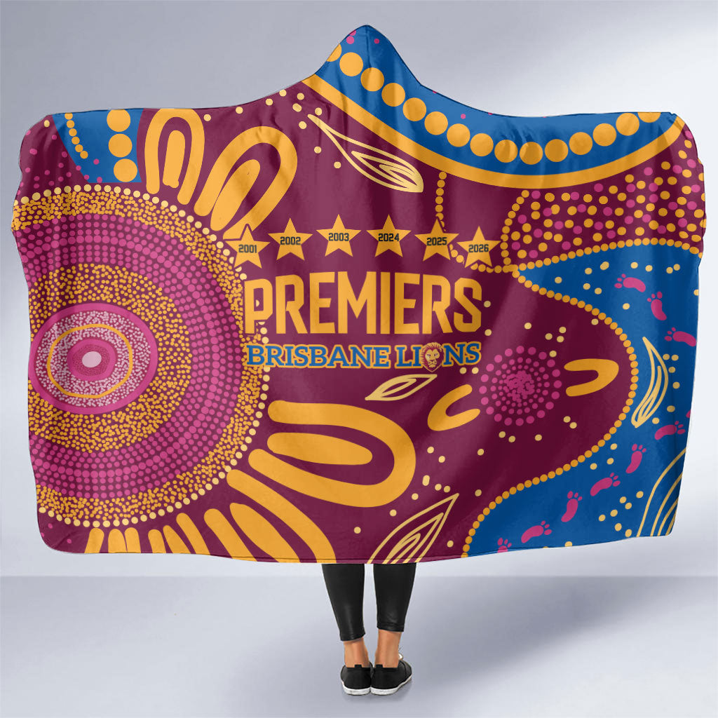 Brisbane Lions Championship Legacy Hooded Blanket Six Premiership Years Aboriginal Dot Art