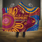Brisbane Lions Championship Legacy Hooded Blanket Six Premiership Years Aboriginal Dot Art