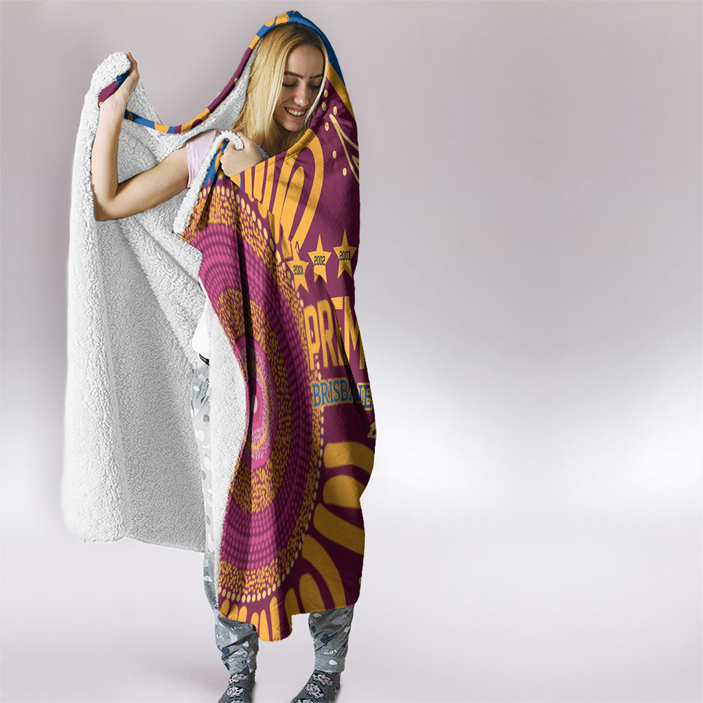 Brisbane Lions Championship Legacy Hooded Blanket Six Premiership Years Aboriginal Dot Art