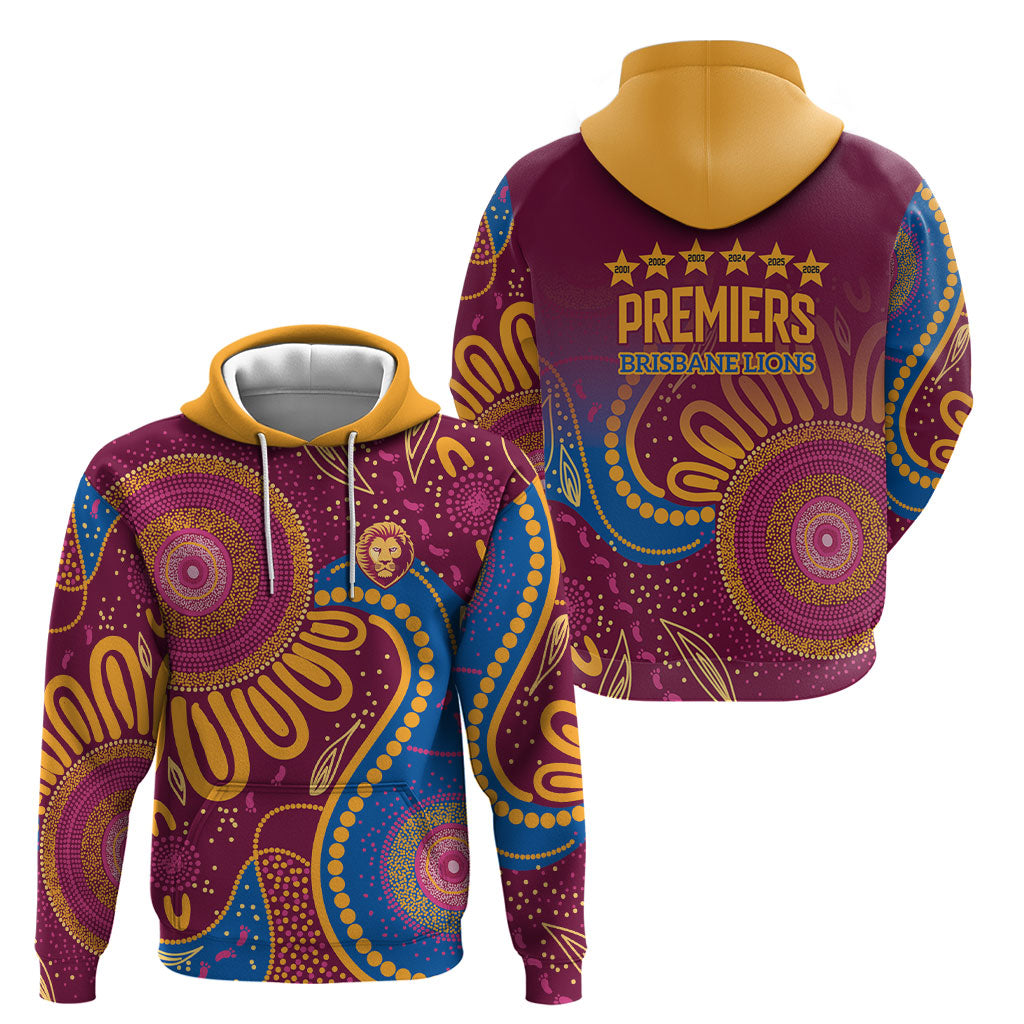 Brisbane Lions Championship Legacy Hoodie Six Premiership Years Aboriginal Dot Art
