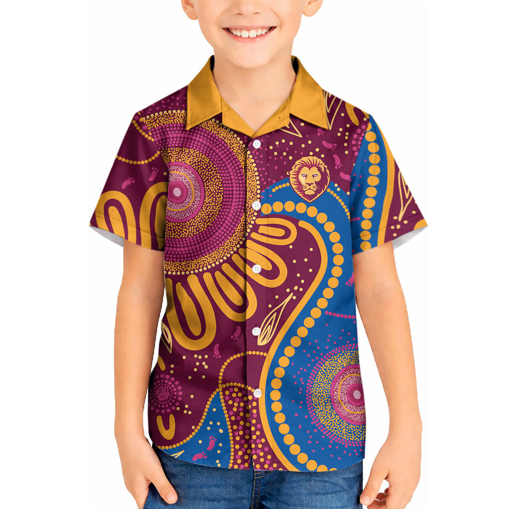 Brisbane Lions Championship Legacy Kid Hawaiian Shirt Six Premiership Years Aboriginal Dot Art