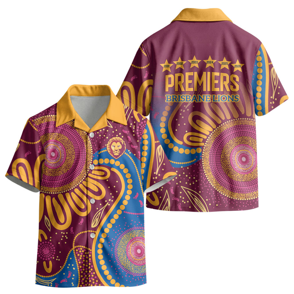 Brisbane Lions Championship Legacy Kid Hawaiian Shirt Six Premiership Years Aboriginal Dot Art