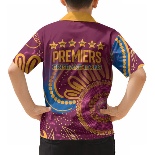 Brisbane Lions Championship Legacy Kid Hawaiian Shirt Six Premiership Years Aboriginal Dot Art