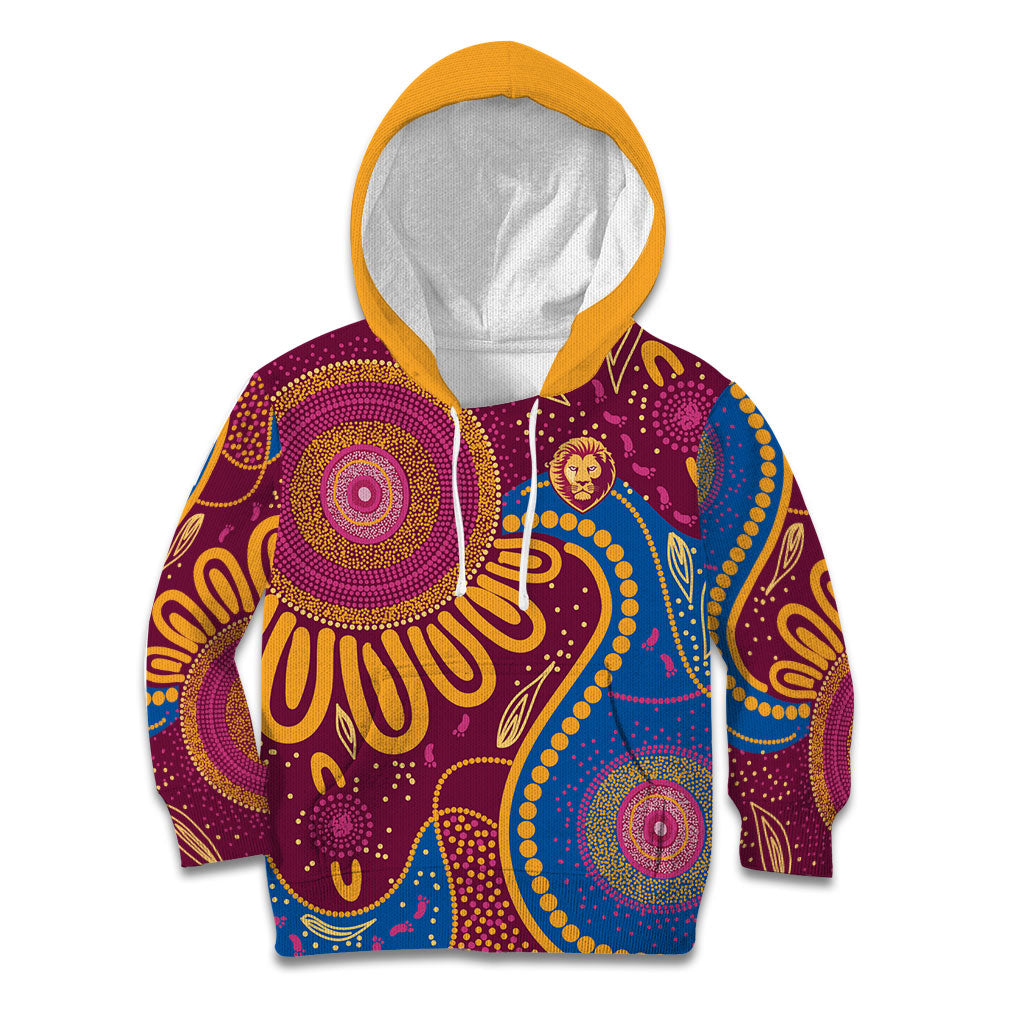 Brisbane Lions Championship Legacy Kid Hoodie Six Premiership Years Aboriginal Dot Art