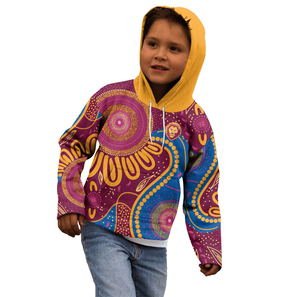 Brisbane Lions Championship Legacy Kid Hoodie Six Premiership Years Aboriginal Dot Art