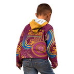 Brisbane Lions Championship Legacy Kid Hoodie Six Premiership Years Aboriginal Dot Art