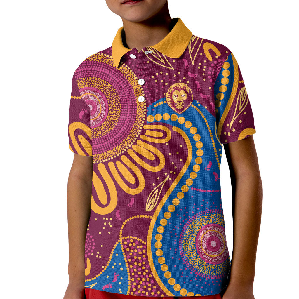 Brisbane Lions Championship Legacy Kid Polo Shirt Six Premiership Years Aboriginal Dot Art