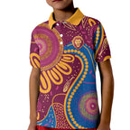 Brisbane Lions Championship Legacy Kid Polo Shirt Six Premiership Years Aboriginal Dot Art