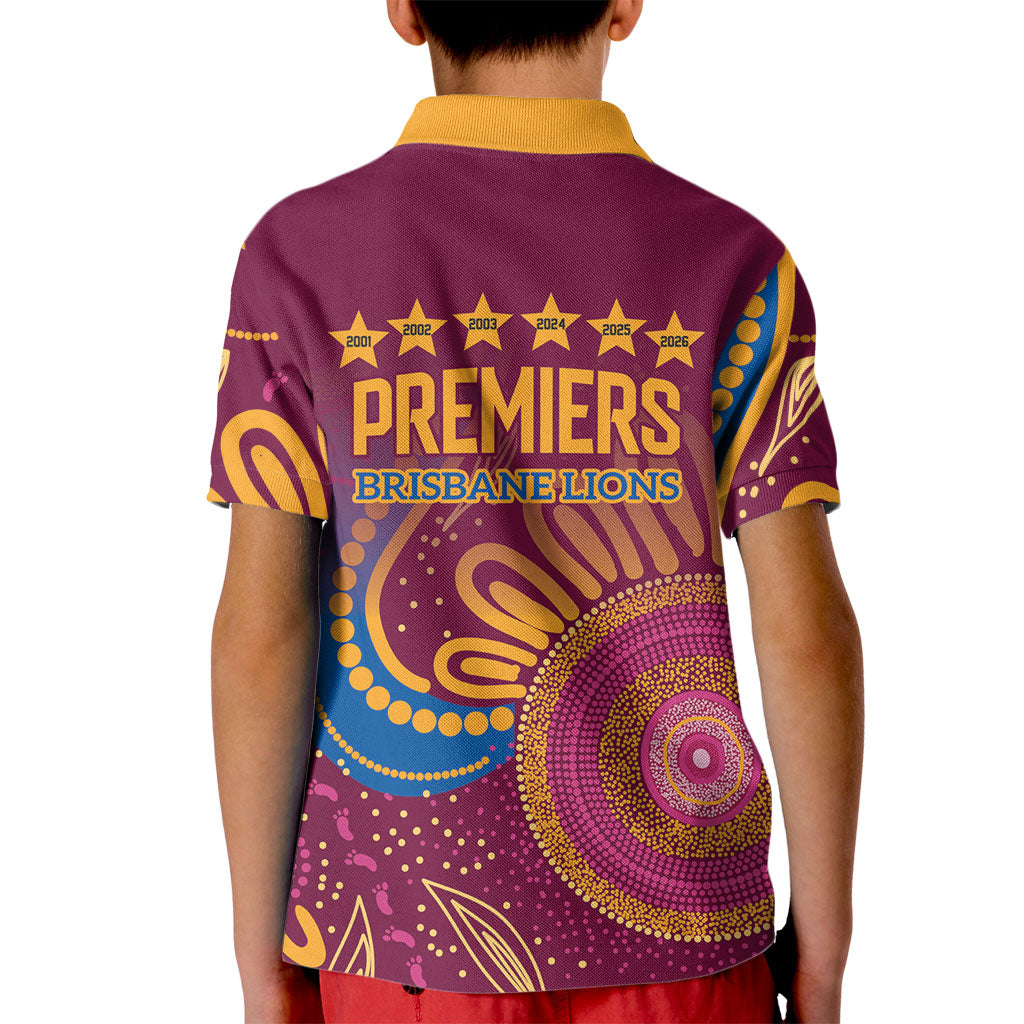 Brisbane Lions Championship Legacy Kid Polo Shirt Six Premiership Years Aboriginal Dot Art