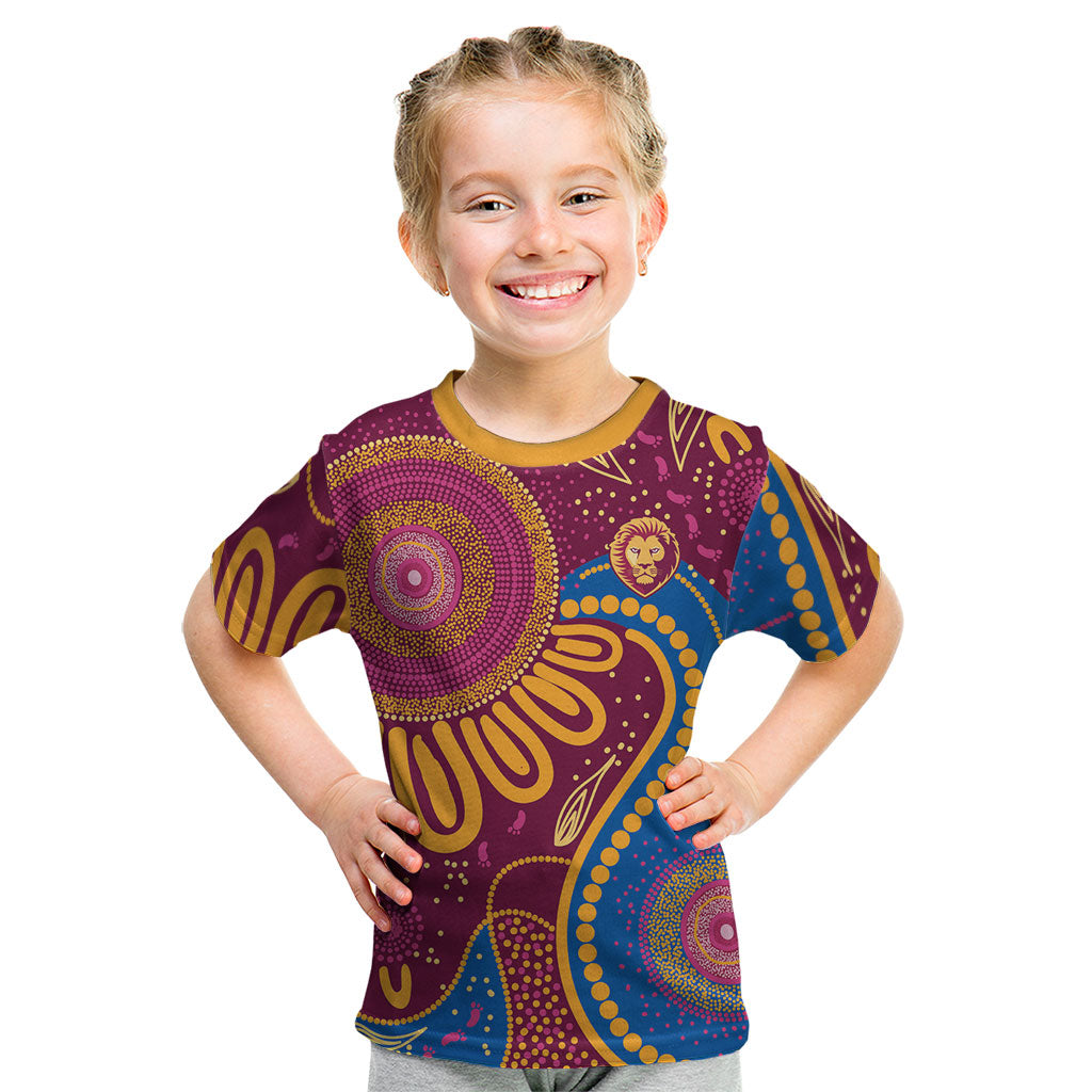 Brisbane Lions Championship Legacy Kid T Shirt Six Premiership Years Aboriginal Dot Art