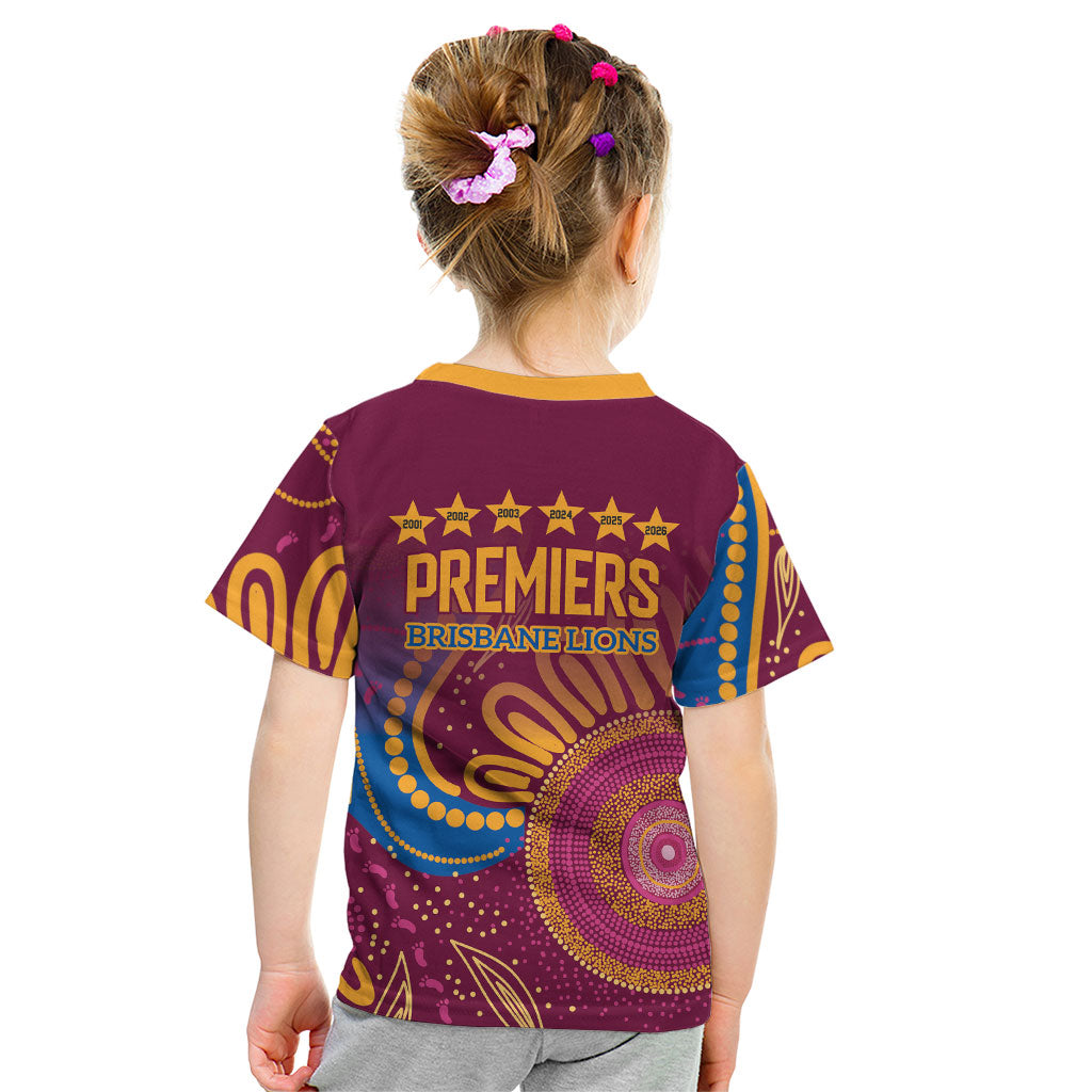 Brisbane Lions Championship Legacy Kid T Shirt Six Premiership Years Aboriginal Dot Art