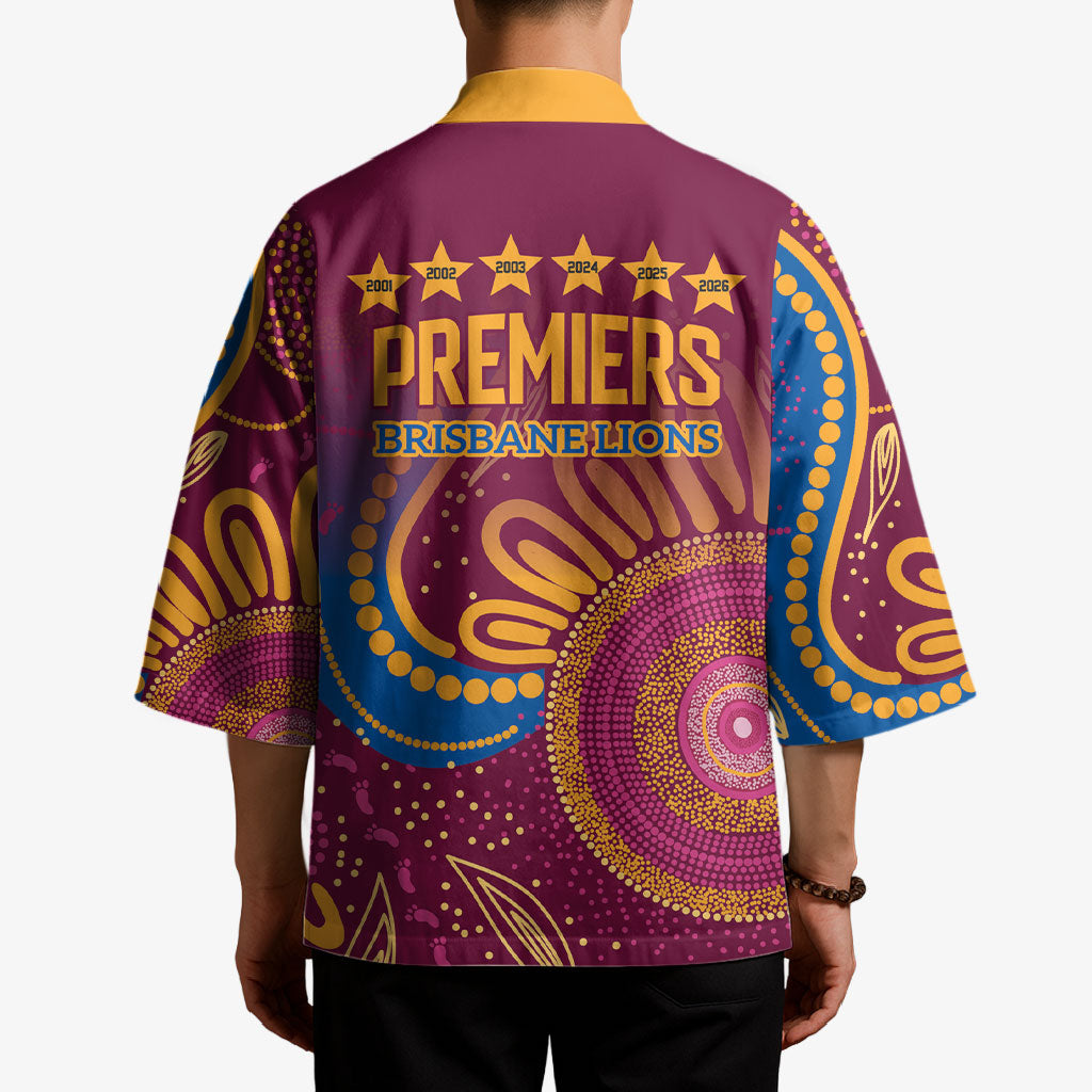 Brisbane Lions Championship Legacy Kimono Six Premiership Years Aboriginal Dot Art