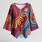 Brisbane Lions Championship Legacy Kimono Sleeve Blouse Six Premiership Years Aboriginal Dot Art
