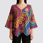 Brisbane Lions Championship Legacy Kimono Sleeve Blouse Six Premiership Years Aboriginal Dot Art