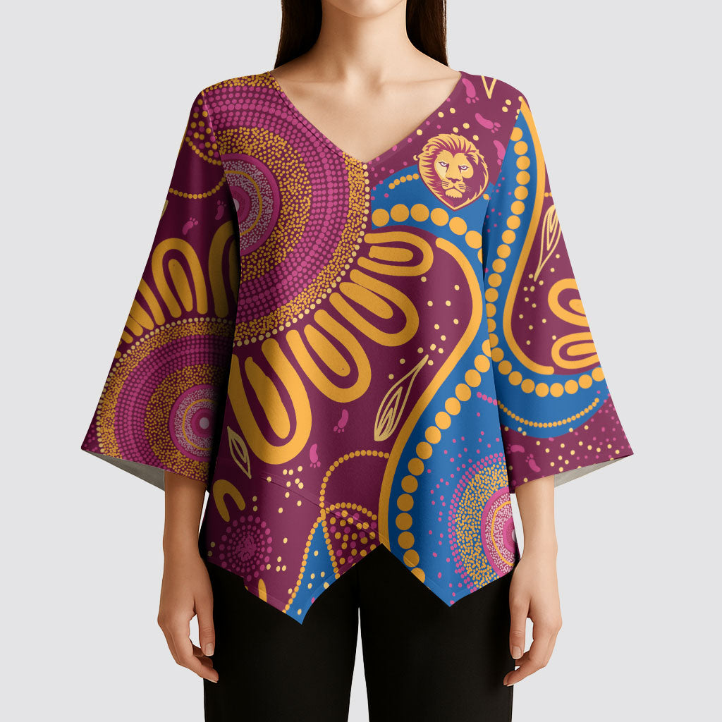 Brisbane Lions Championship Legacy Kimono Sleeve Blouse Six Premiership Years Aboriginal Dot Art