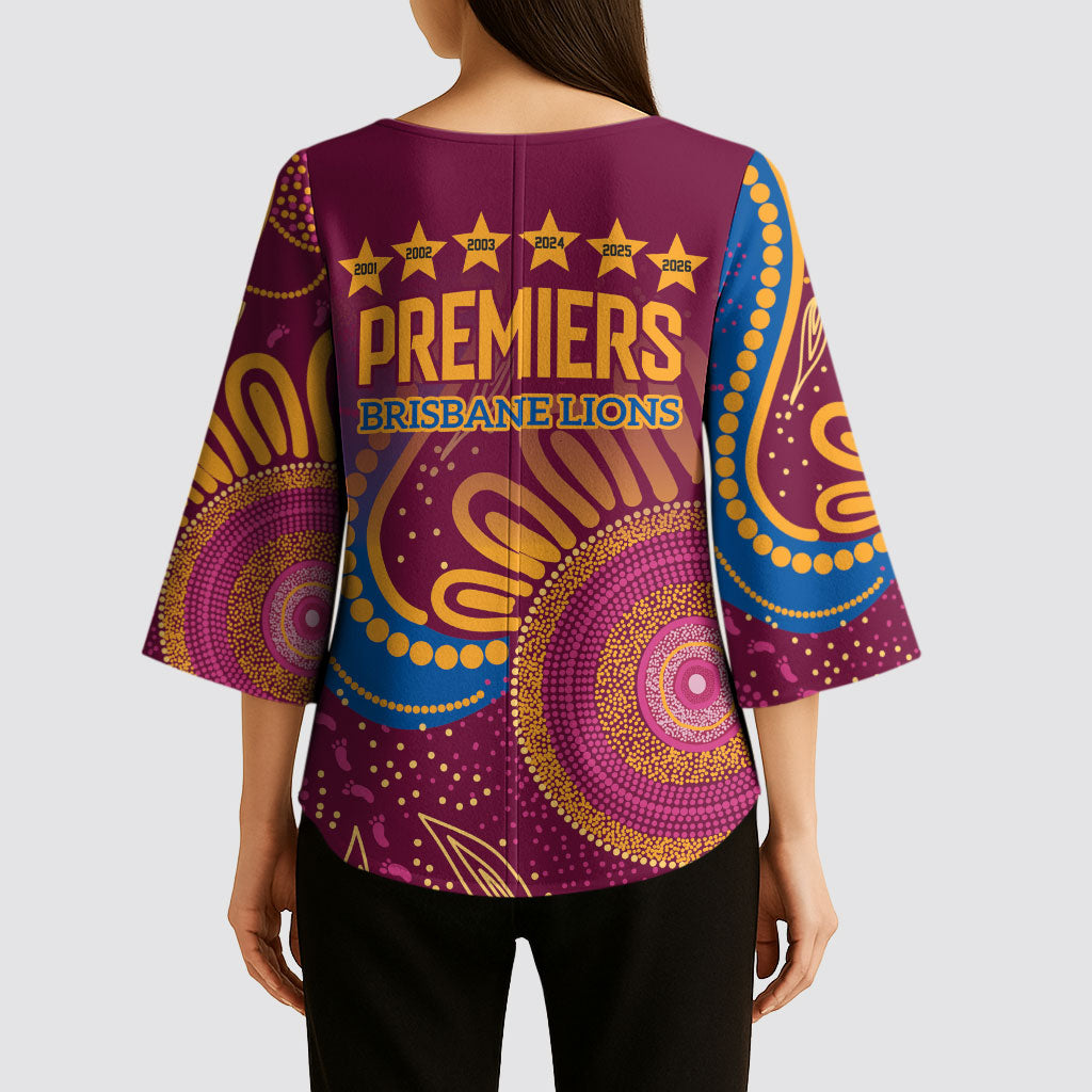Brisbane Lions Championship Legacy Kimono Sleeve Blouse Six Premiership Years Aboriginal Dot Art