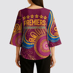 Brisbane Lions Championship Legacy Kimono Sleeve Blouse Six Premiership Years Aboriginal Dot Art