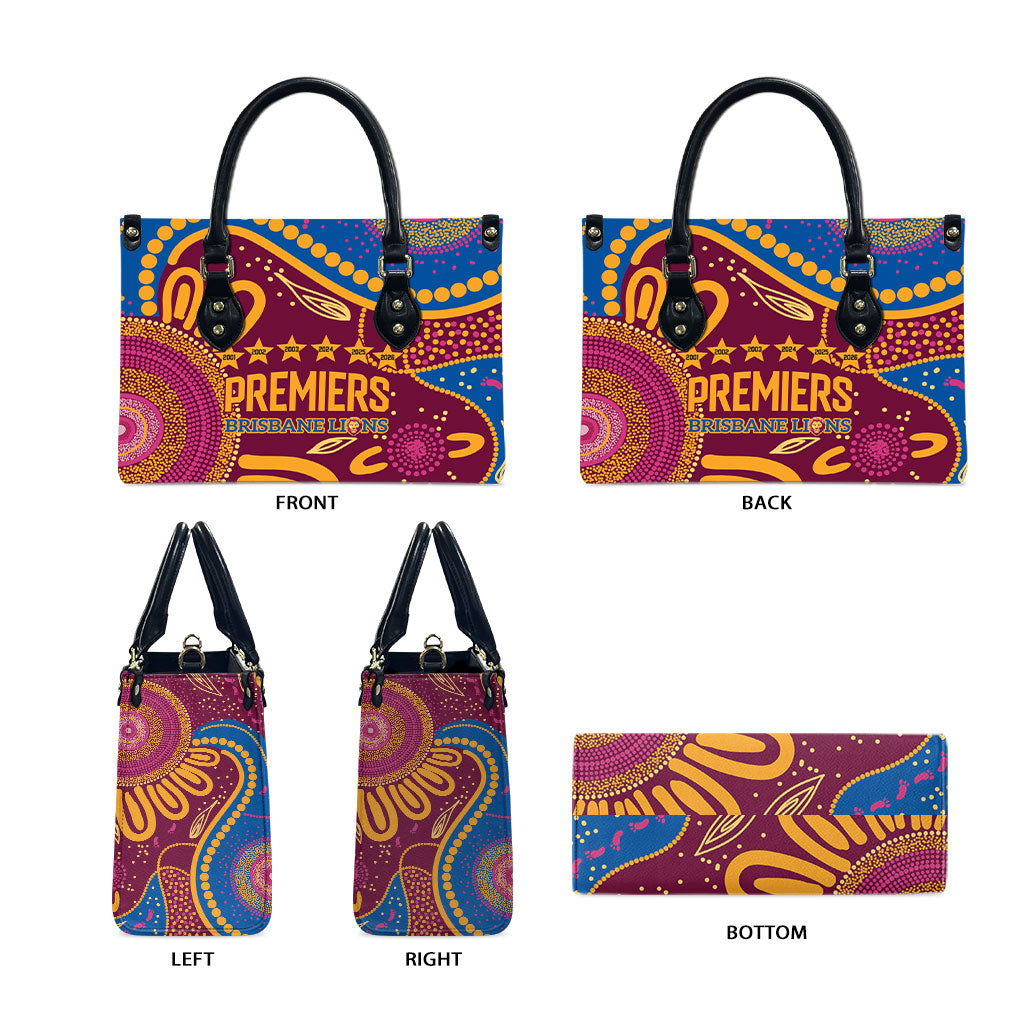 Brisbane Lions Championship Legacy Leather Bag Six Premiership Years Aboriginal Dot Art