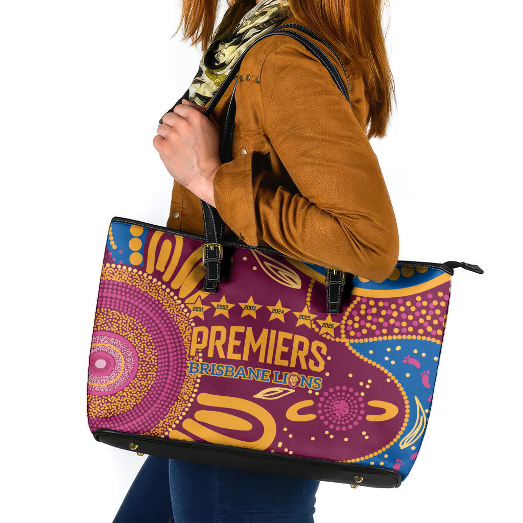Brisbane Lions Championship Legacy Leather Tote Bag Six Premiership Years Aboriginal Dot Art