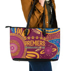 Brisbane Lions Championship Legacy Leather Tote Bag Six Premiership Years Aboriginal Dot Art
