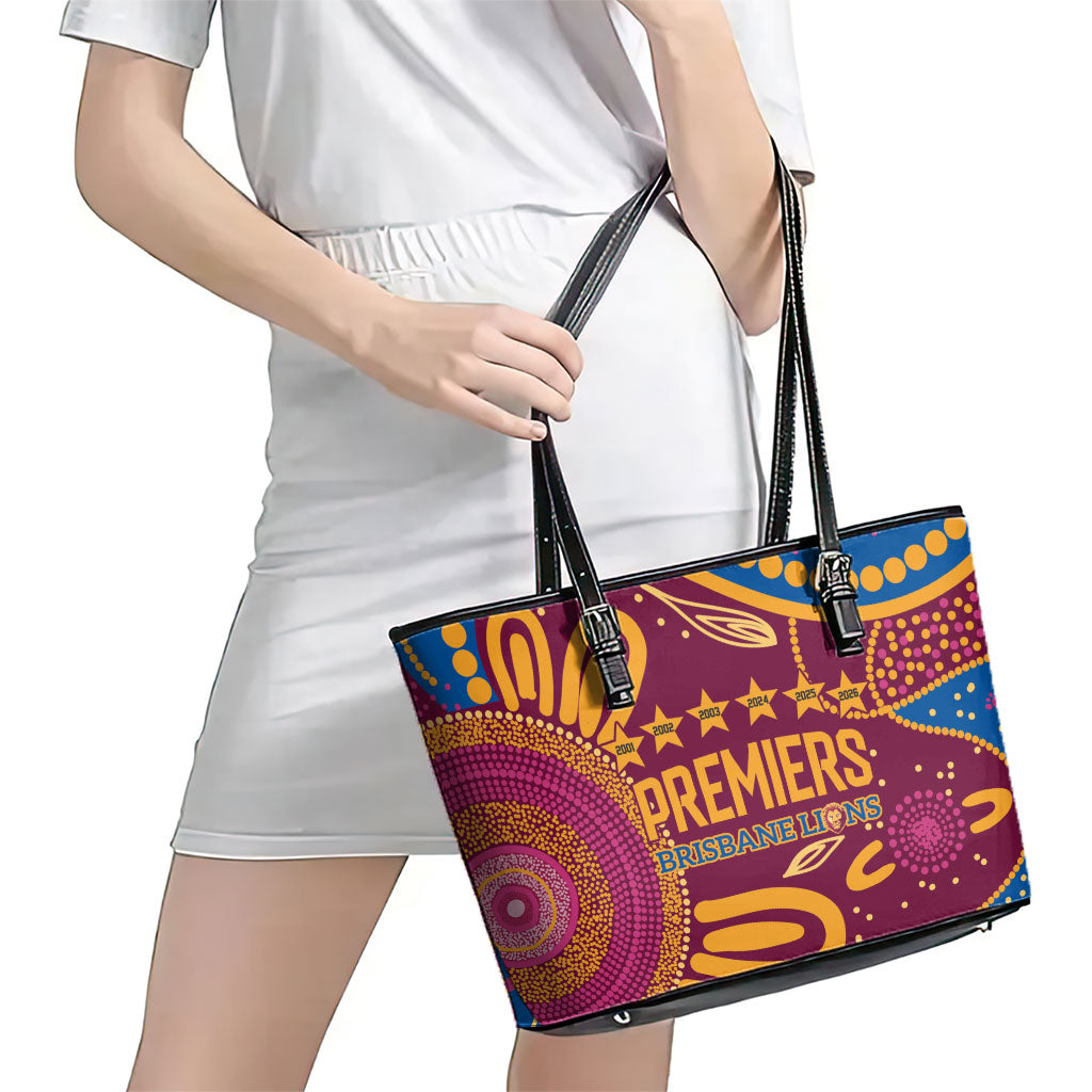 Brisbane Lions Championship Legacy Leather Tote Bag Six Premiership Years Aboriginal Dot Art