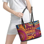 Brisbane Lions Championship Legacy Leather Tote Bag Six Premiership Years Aboriginal Dot Art