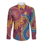 Brisbane Lions Championship Legacy Long Sleeve Button Shirt Six Premiership Years Aboriginal Dot Art