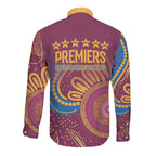 Brisbane Lions Championship Legacy Long Sleeve Button Shirt Six Premiership Years Aboriginal Dot Art