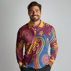 Brisbane Lions Championship Legacy Long Sleeve Polo Shirt Six Premiership Years Aboriginal Dot Art