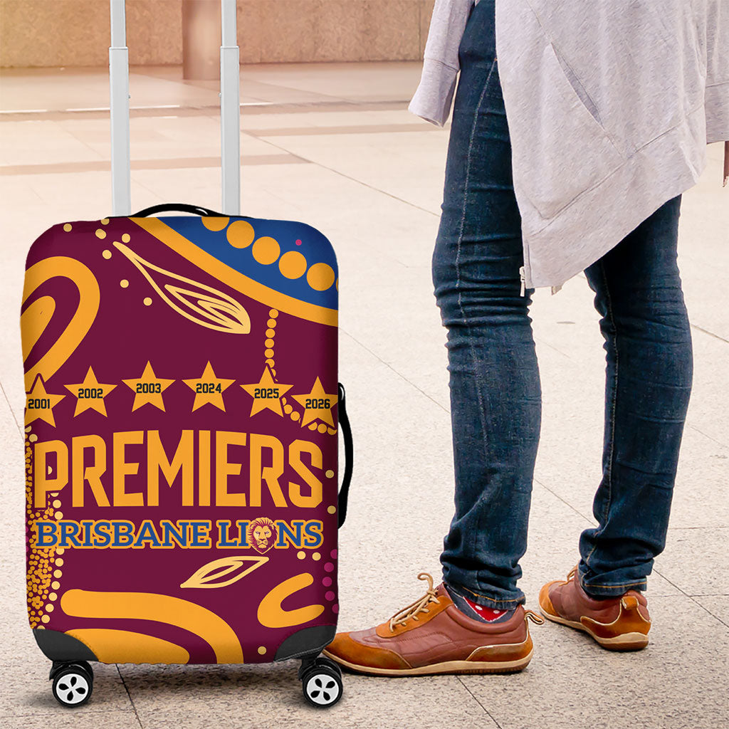 Brisbane Lions Championship Legacy Luggage Cover Six Premiership Years Aboriginal Dot Art