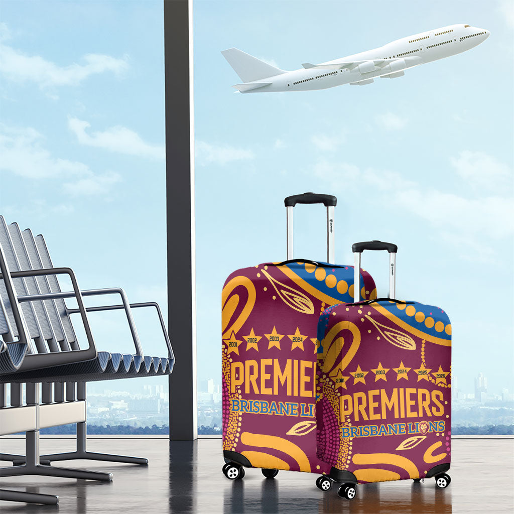 Brisbane Lions Championship Legacy Luggage Cover Six Premiership Years Aboriginal Dot Art