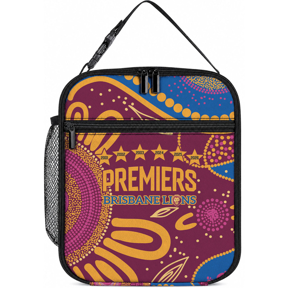 Brisbane Lions Championship Legacy Lunch Bag Six Premiership Years Aboriginal Dot Art