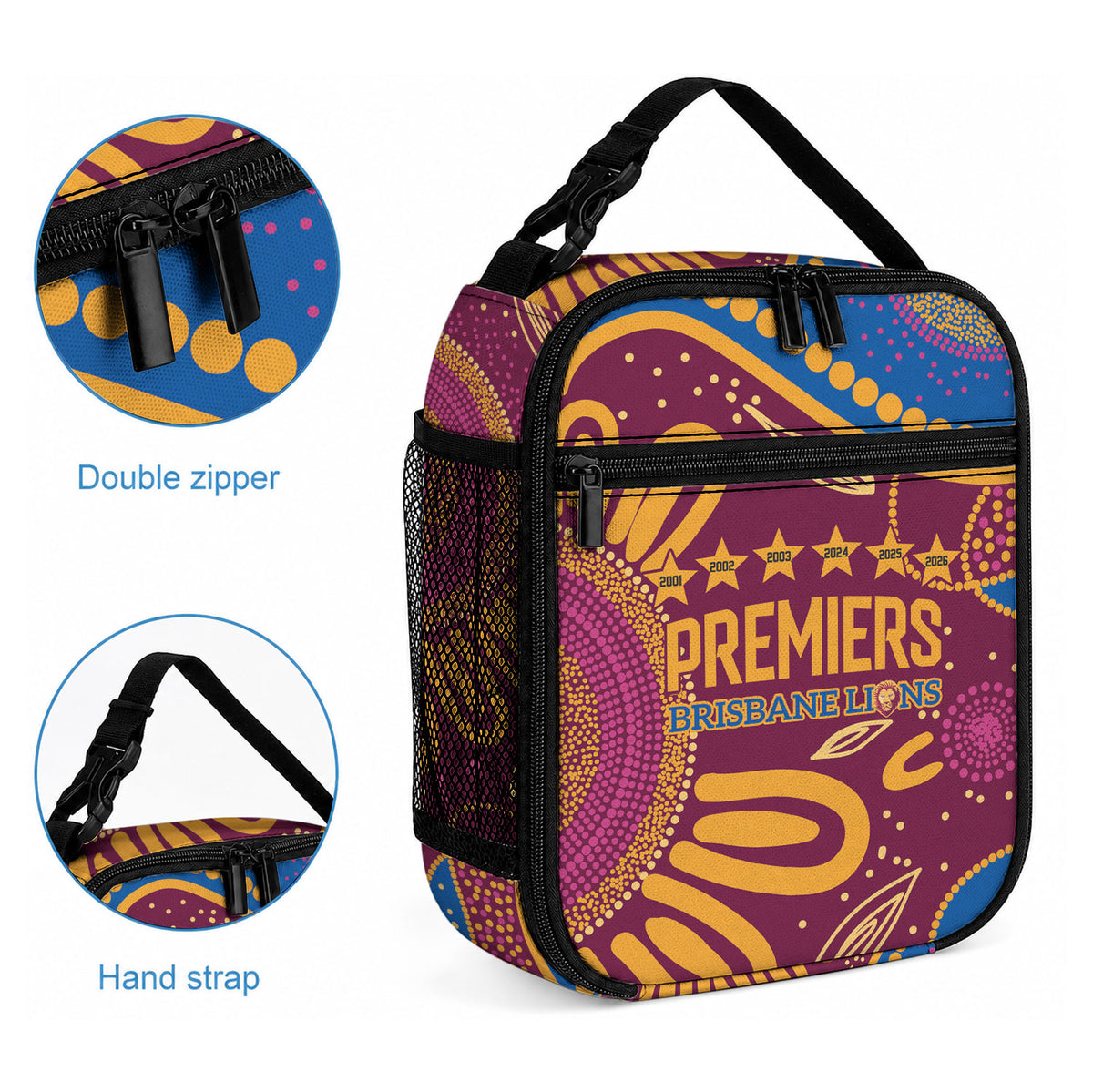 Brisbane Lions Championship Legacy Lunch Bag Six Premiership Years Aboriginal Dot Art