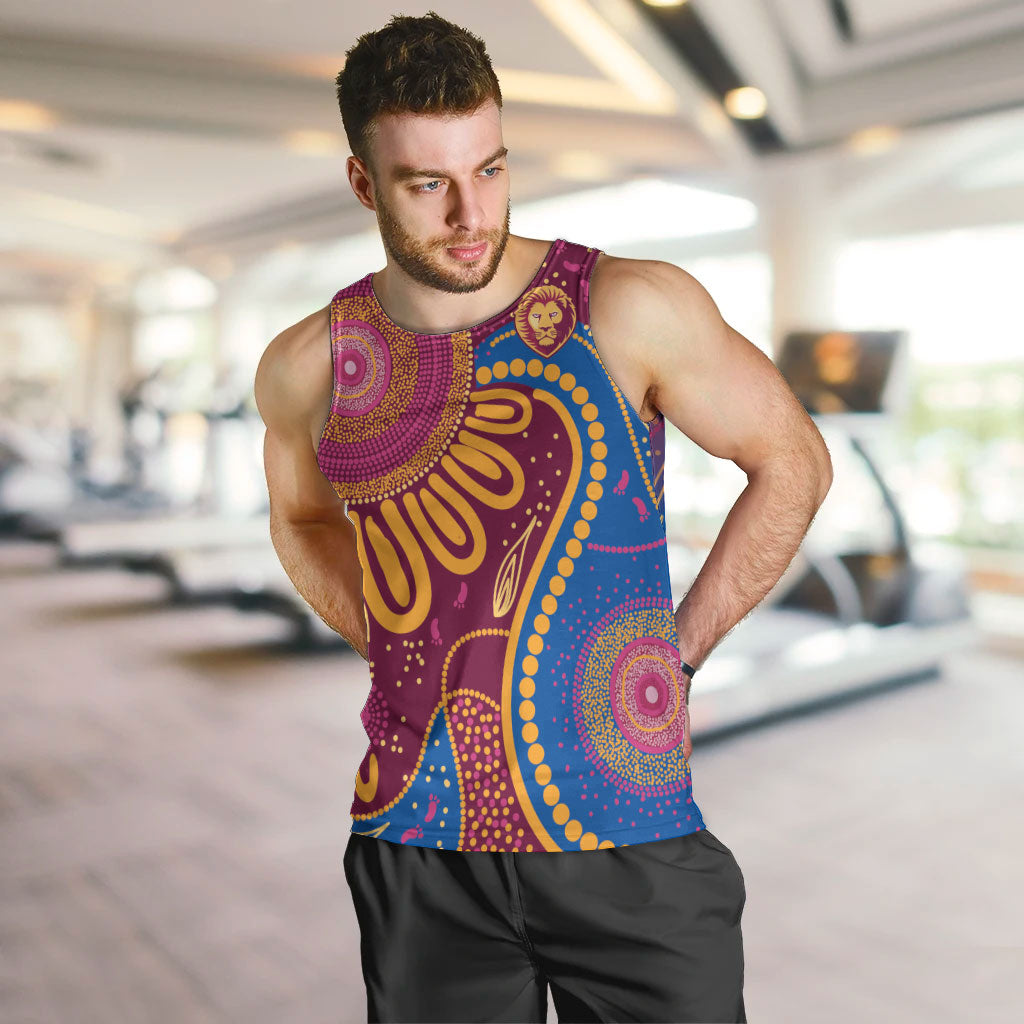 Brisbane Lions Championship Legacy Men Tank Top Six Premiership Years Aboriginal Dot Art