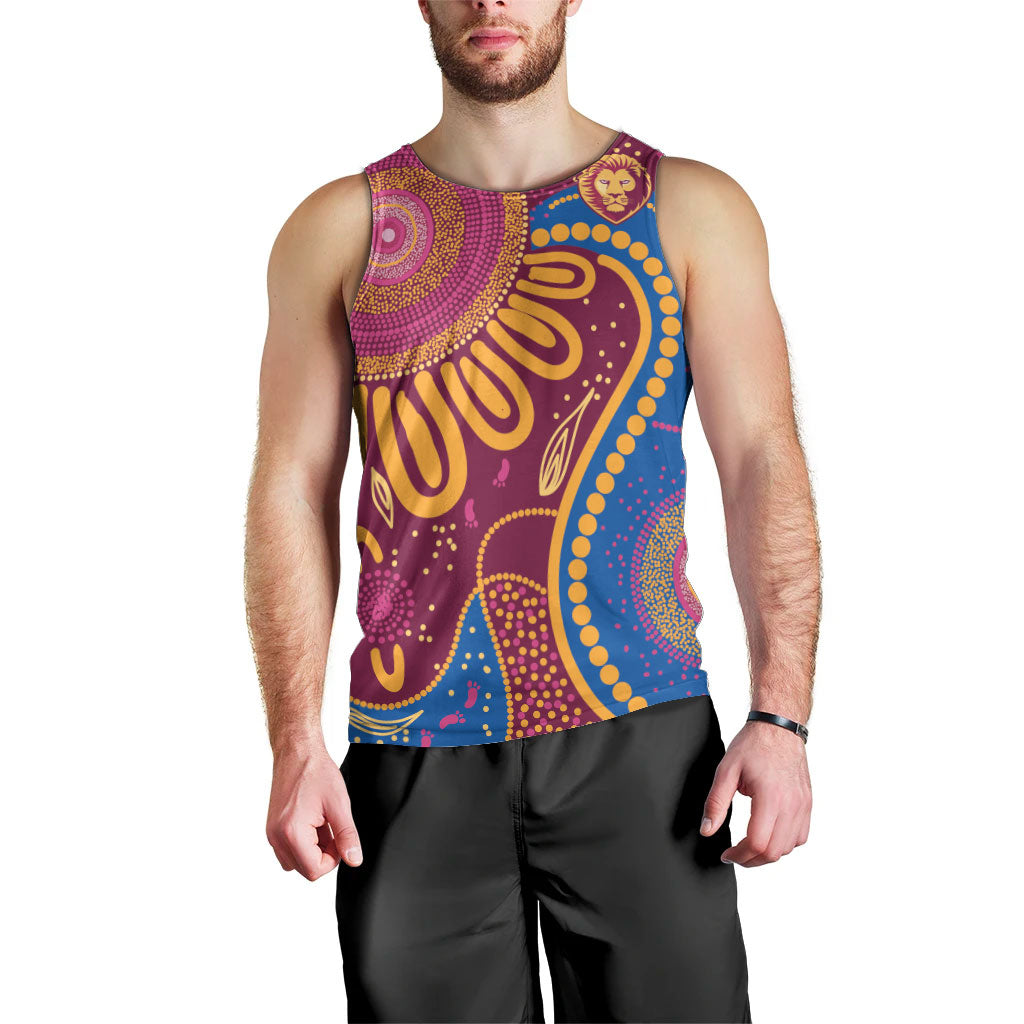 Brisbane Lions Championship Legacy Men Tank Top Six Premiership Years Aboriginal Dot Art