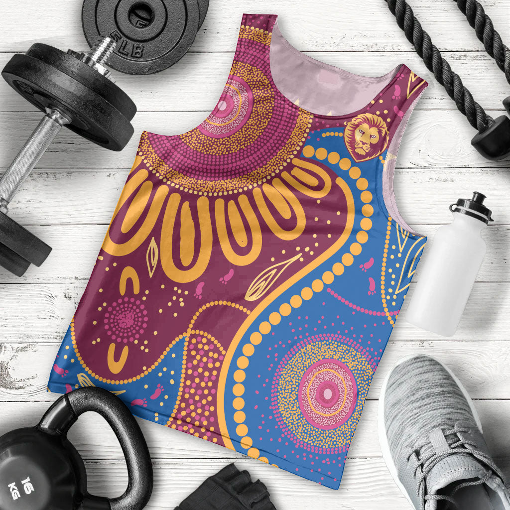 Brisbane Lions Championship Legacy Men Tank Top Six Premiership Years Aboriginal Dot Art